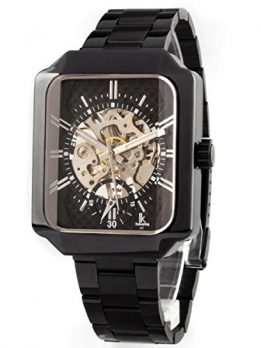 schwarze mechanische armbanduhr | schwarz metall armbanduhr