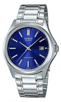 Casio Uhren | Herren Armbanduhr | Armbanduhr silber mit blauen Ziffernblatt