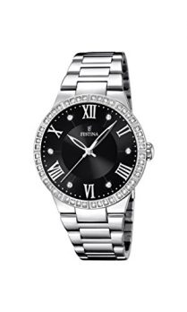 Festina Uhr | Damenuhr Festina | Damenuhr edelstahl | Armbanduhr mit schwarzem Ziffernblatt 