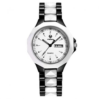 Keramikuhr damen | weiß-schwarze damen Armbanduhr 